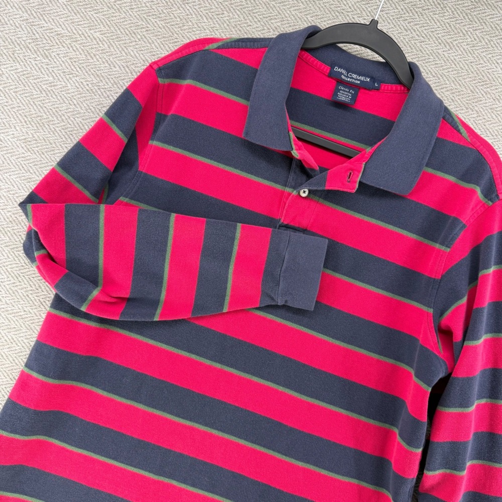 Daniel Cremieux Collection Mens Large Classic Fit Long Sleeve Striped Polo Rugby